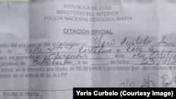 Citación oficial a Yeris Curbelo