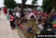 Migrantes acampan en Huixtla, antes de la partida de la caravana.