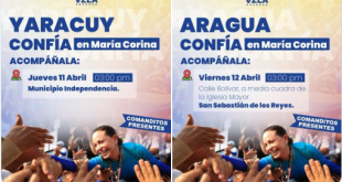 María Corina Machado retomó campaña con giras en Yaracuy y Aragua