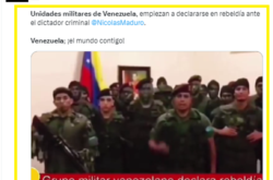 Captura de pantalla de un video difundido en X de un grupo de militares rebeldes. La grabación no corresponde a 2024, es de 2017.