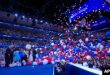 Los globos caen durante la Convención Nacional Demócrata el jueves 22 de agosto de 2024 en Chicago. (Foto AP/Jacquelyn Martin)