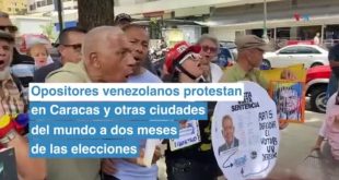 Opositores venezolanos protestan en Caracas a dos meses de las elecciones