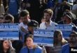 Estudiantes universitarios argentinos, sindicatos y grupos sociales protestan contra la promesa del presidente argentino, Javier Milei, de vetar una ley para financiar las universidades, en Buenos Aires, Argentina, el 2 de octubre de 2024.