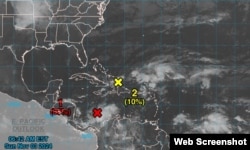 El mapa muestra el 80% de posibilidades de formación de un ciclón en el Caribe en las próximas 48 horas. (NHC)