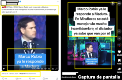 Captura de pantalla de publicaciones de X (izquierda) y TikTok (derecha) con contenido desinformante.