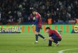 Barcelona's Ferran Torres, left, and Pedri react after the Spanish La Liga soccer match between Barcelona and Leganes at the Lluis Companys Olympic Stadium in Barcelona, Spain, Sunday, Dec. 15, 2024. (AP Photo/Joan Monfort)