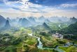 Paisaje de Guilin, el río Li y las montañas kársticas.