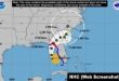 Pronóstico de la trayectoria de Debby, actualizado este domingo 4 de agosto, a las 8:00 AM. (Captura de pantalla/NHC)