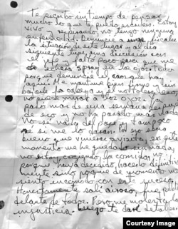 Letter from prison of the 11J prisoner Jorge Martín Perdomo.