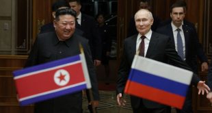 In this group photography distributed by the Russian state agency Sputnik, the leader of North Korea, Kim Jong Un (left), walks alongside the Russian president, Vladimir Putin, during a welcome ceremony to the arrival of Putin to Pyongyang, early on June 19, 2024.